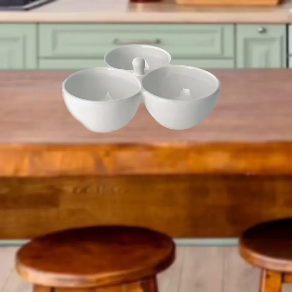 NWT Gorgeous Rae Dunn white Ceramic set of 3 attached bowls SNACK BITE NIBBLE